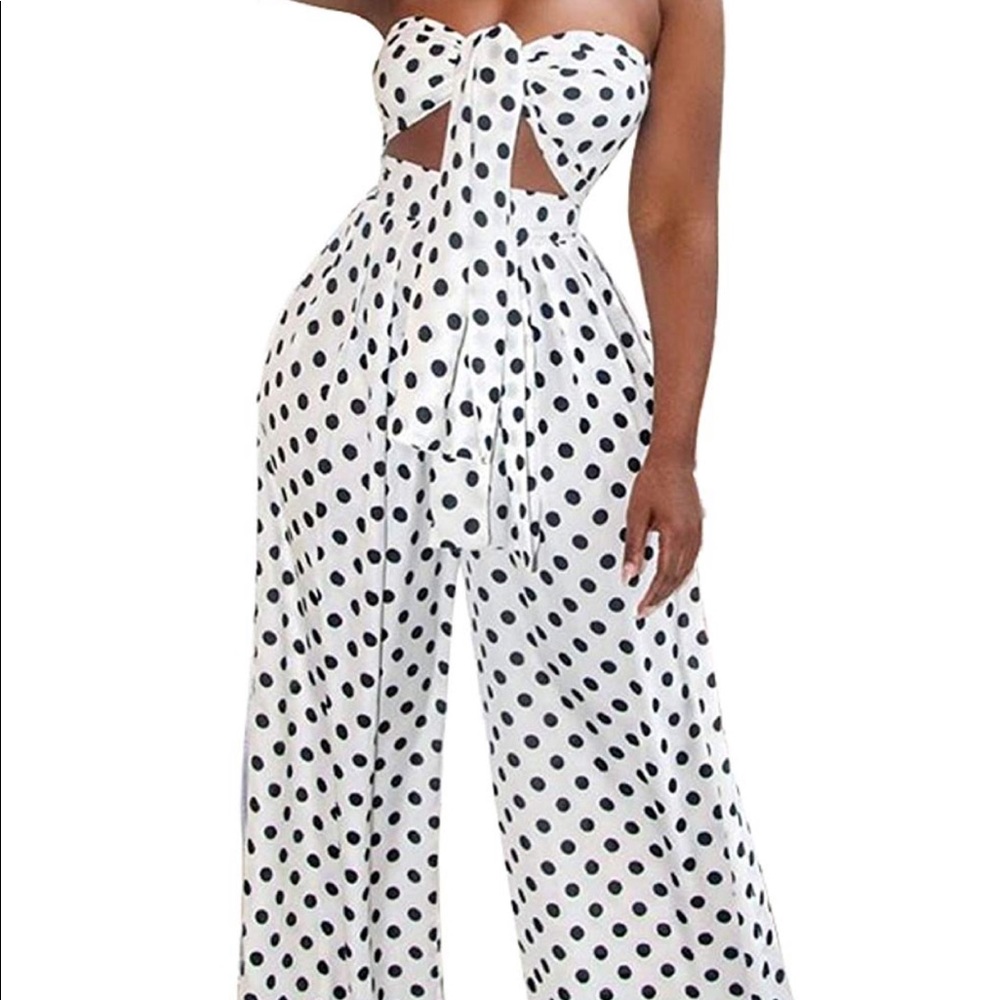 Polka dot wide leg tie crop top set